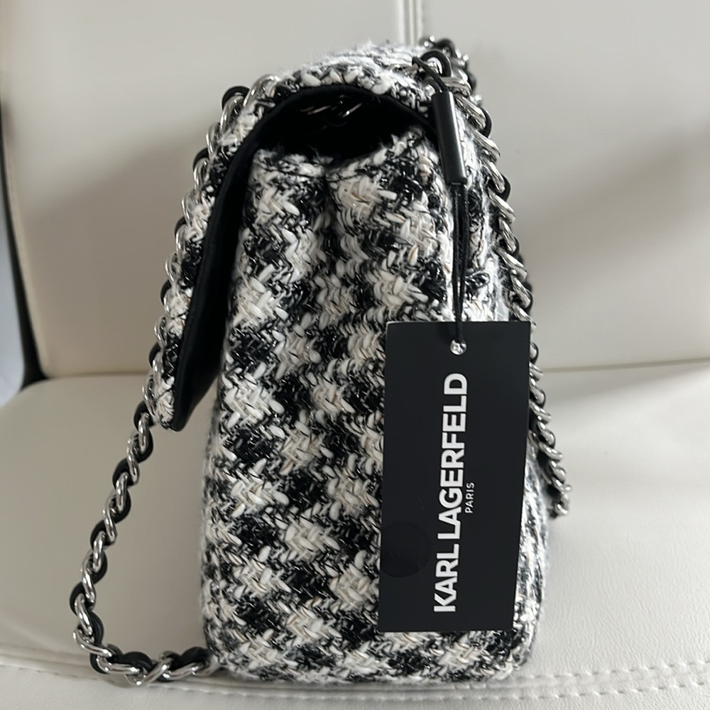 Black and White Tweed Shoulder Bag - Picture 3 of 9